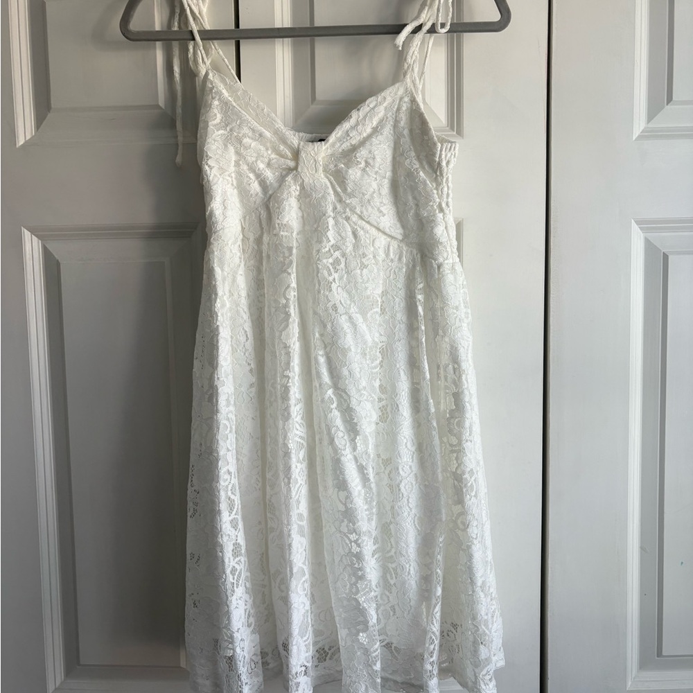 White Lace Spaghetti Strap Dress Lulus